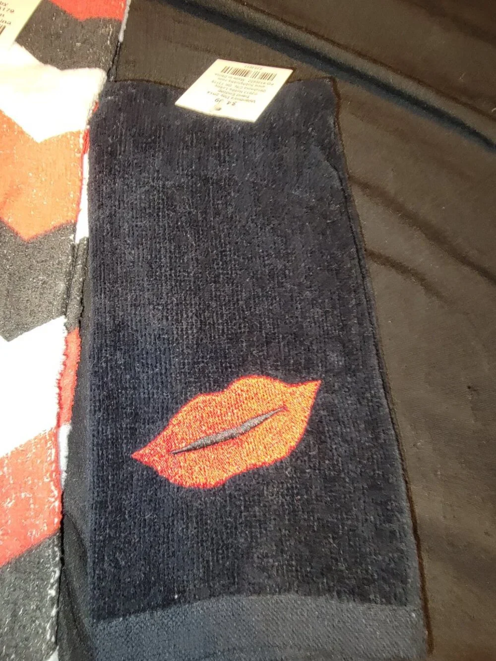 Hobby Lobby 3 Piece Hand Towel Set Lips Kiss Mustache Red Black White Chevron
